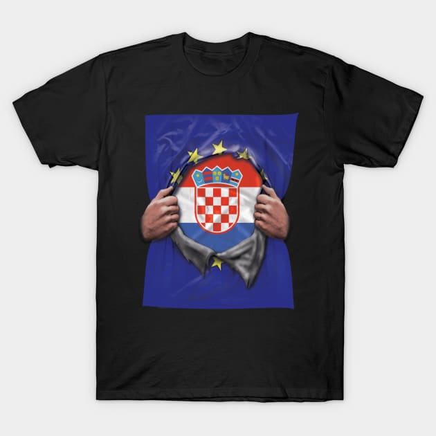 Croatia Flag European Union Flag Ripped Open - Gift for Croatian From Croatia T-Shirt by Country Flags